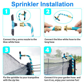 FCLLD Trampoline Sprinkler mounts easily to standard trampoline poles.