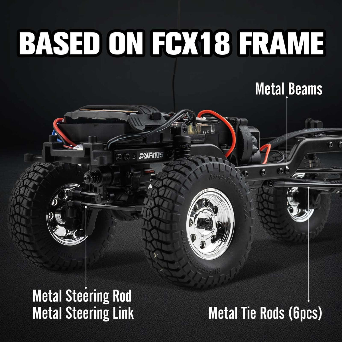 FCX18 FMS Chevrolet K10 all-terrain tires improve grip