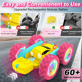 FDCTR RC car with RGB lights and glowing wheels for vibrant play.