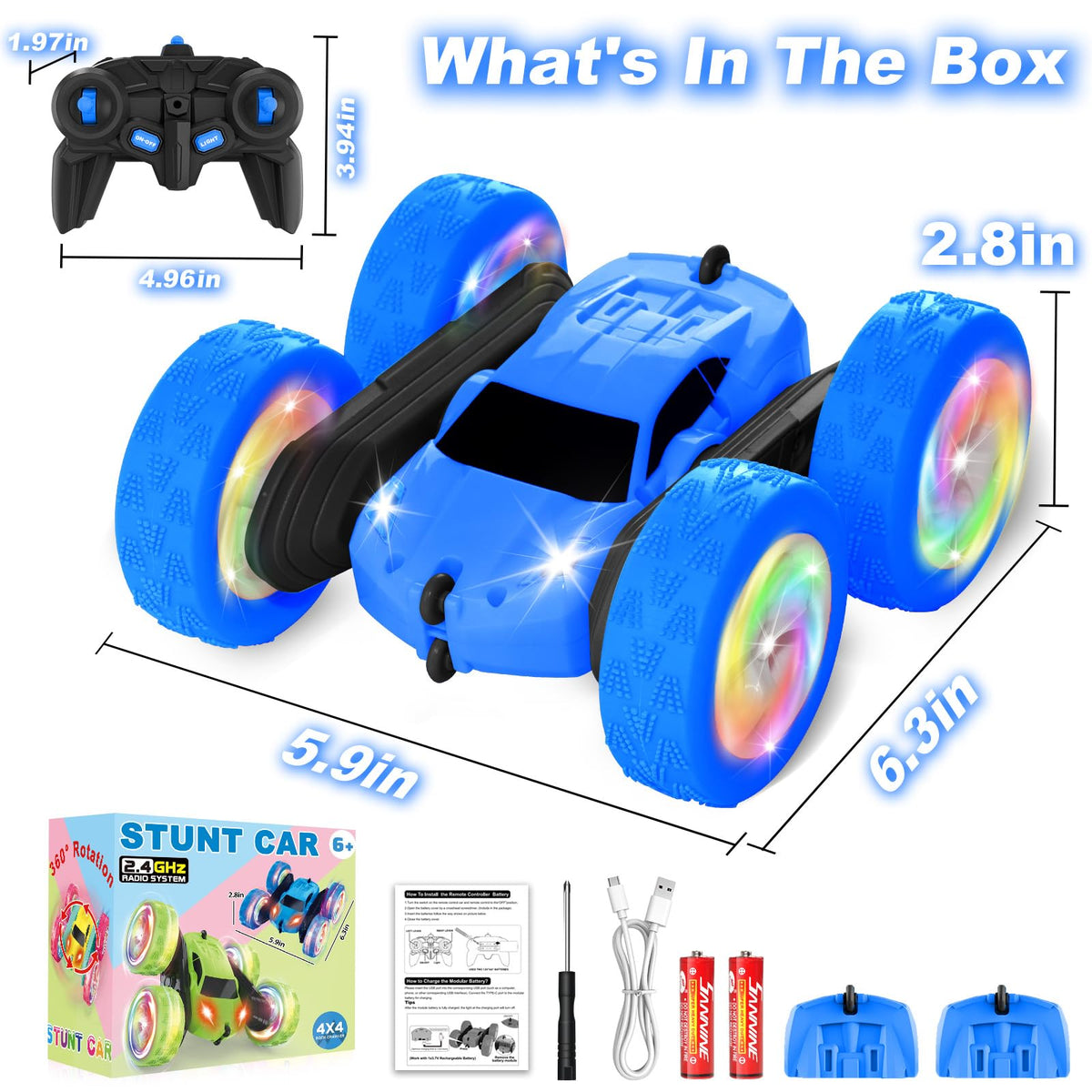 FDCTR remote control car blue box contents for immediate play.