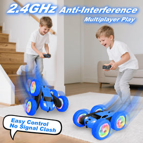 FDCTR remote control car blue LED flips captures dramatic night-time stunts.