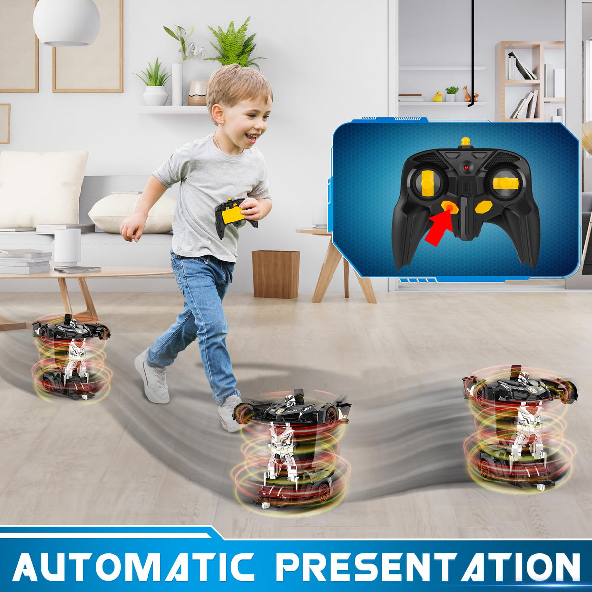 FDJ 360-degree drift-capable RC car with universal wheels in motion