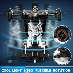 FDJ transformable robot demonstration with LED accents in action