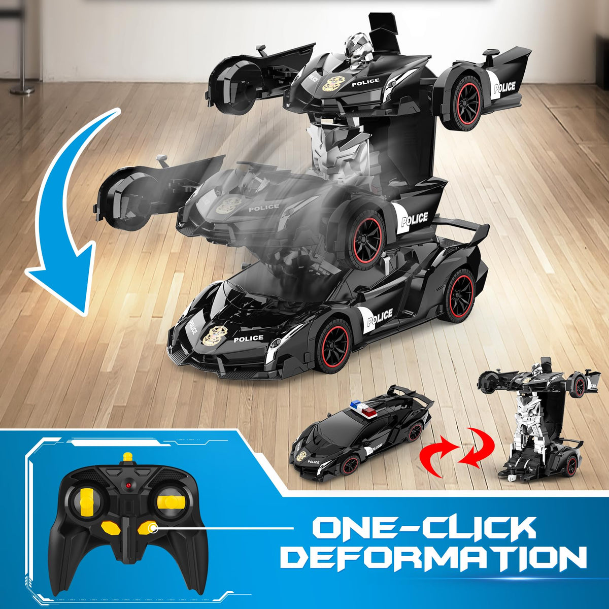 FDJ police-style RC car with flashing LED lights for realistic scenes