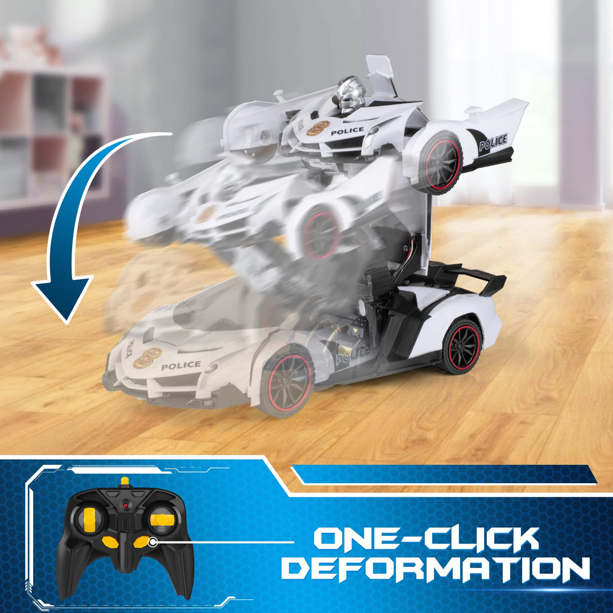 FDJ remote car with LED lights flashing for exciting police-inspired play.