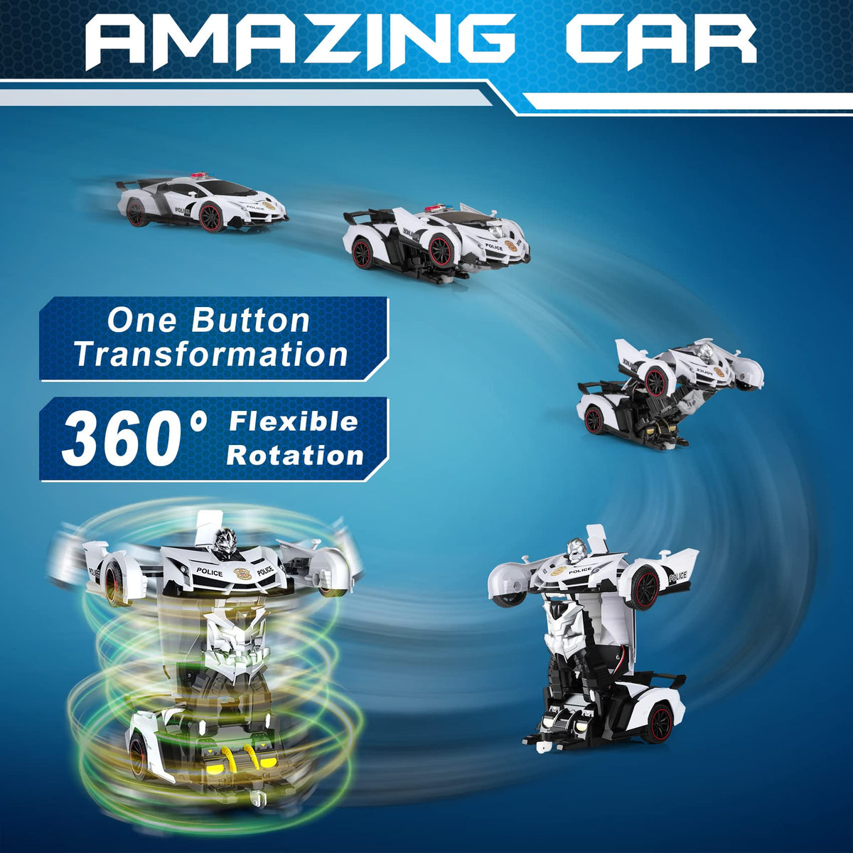 FDJ transforming car to robot in action demonstrates seamless one-button transformation.