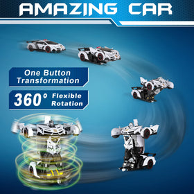 FDJ transforming car to robot in action demonstrates seamless one-button transformation.