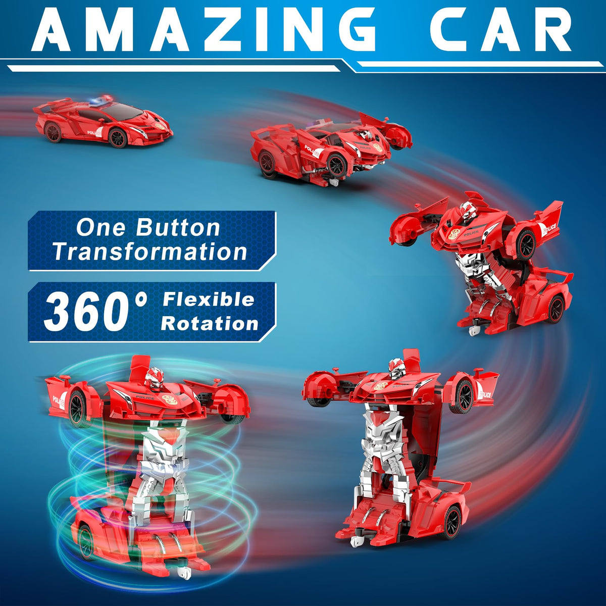 FDJ Transform RC car with flashing lights for nighttime fun