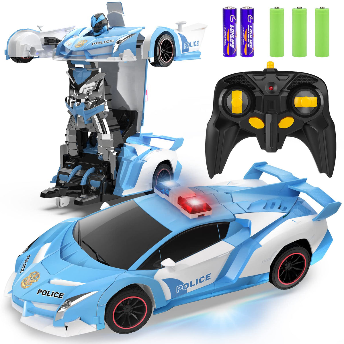FDJ transforming police car front view shows action-ready styling for playtime.
