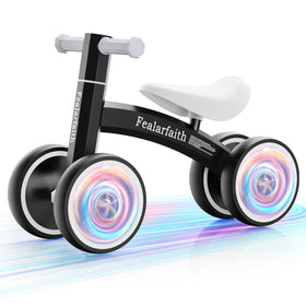 Fealarfaith baby balance bike with four LED wheels for captivating indoor and outdoor play