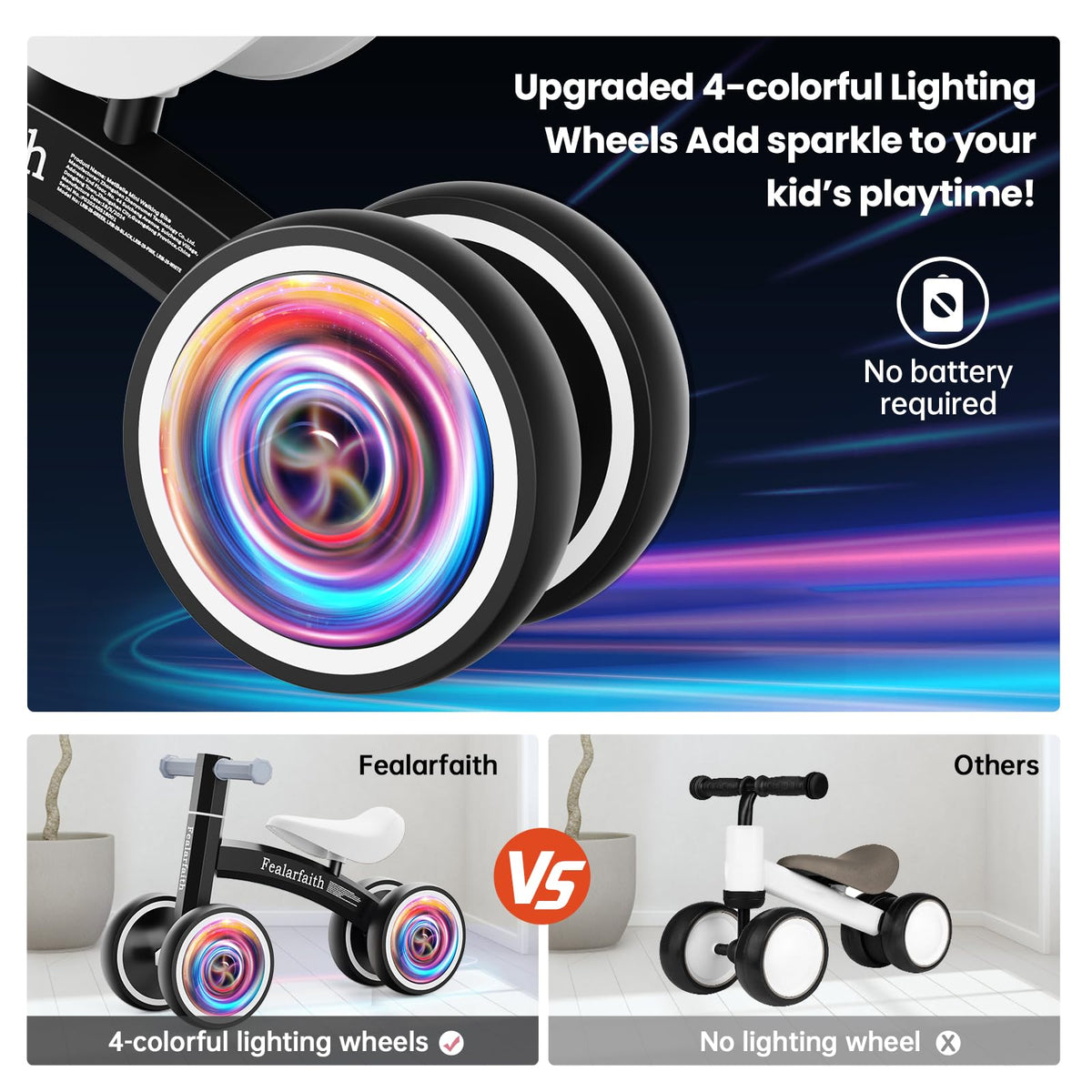 Fealarfaith balance bike features carbon steel frame for durable, long-lasting fun