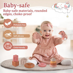 FEBALHS baby ring stackers with unicorn topper aid stacking and fine motor skills