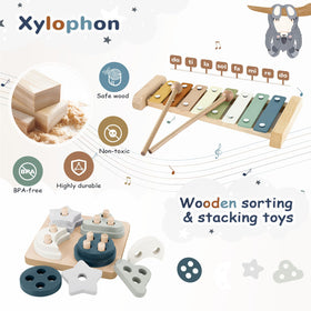 FEBALHS wooden Montessori toys with smooth edges encourage stacking and problem solving.