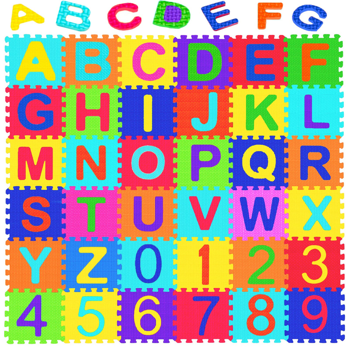 Febyyer puzzle mat with letters and numbers, engaging learning during playtime.