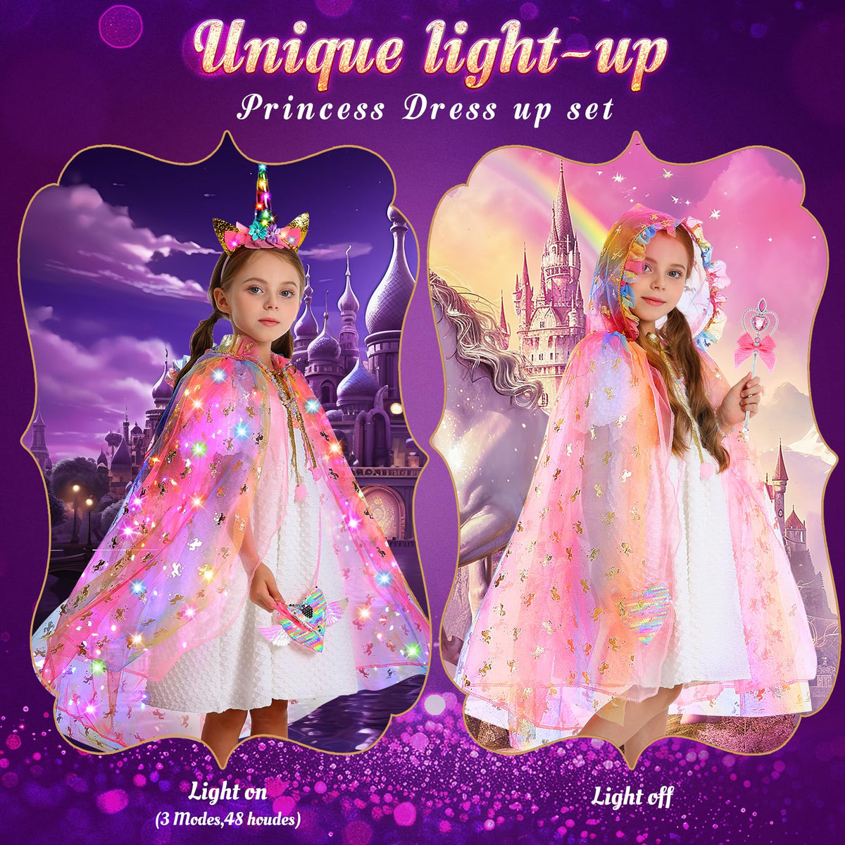 Fedio light-up unicorn headband adds sparkling detail to the costume.