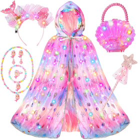 Fedio Mermaid dress‑up cape glows for night‑time play and storytelling.