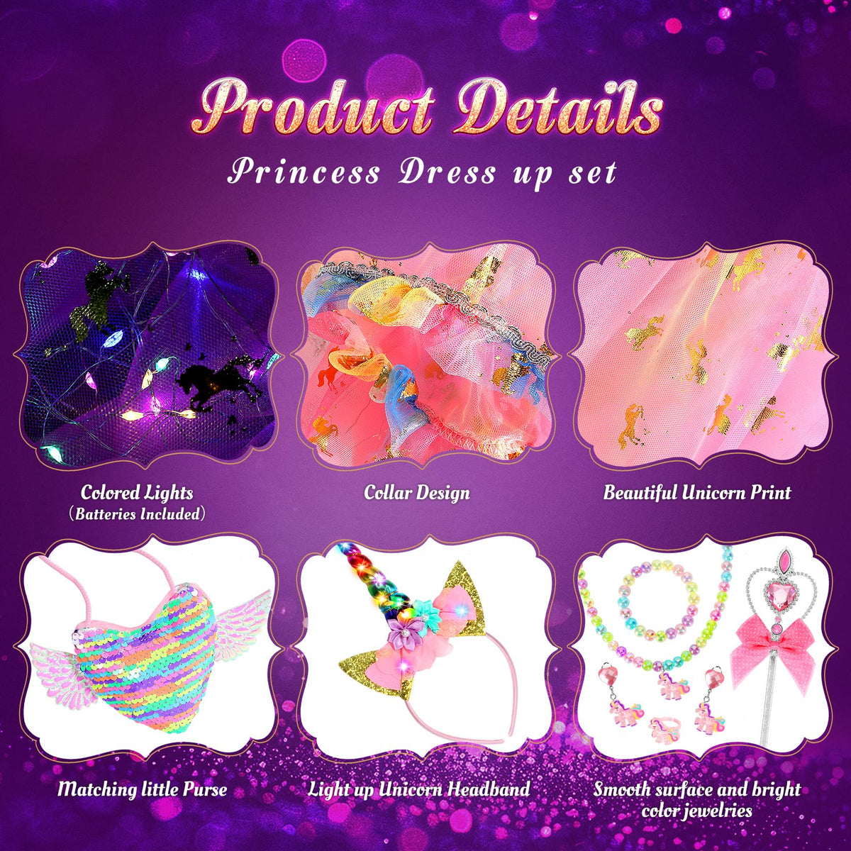 Fedio unicorn necklace for imaginative play and complete princess look.
