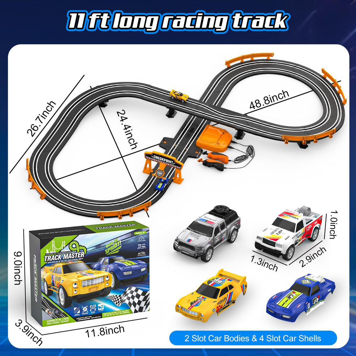 Fedonak slot car track electric mode powered for continuous action