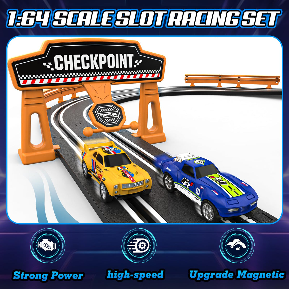 Fedonak slot car track two-lane oval supports head-to-head racing for family fun