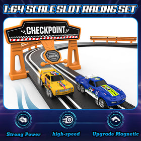 Fedonak slot car track two-lane oval supports head-to-head racing for family fun