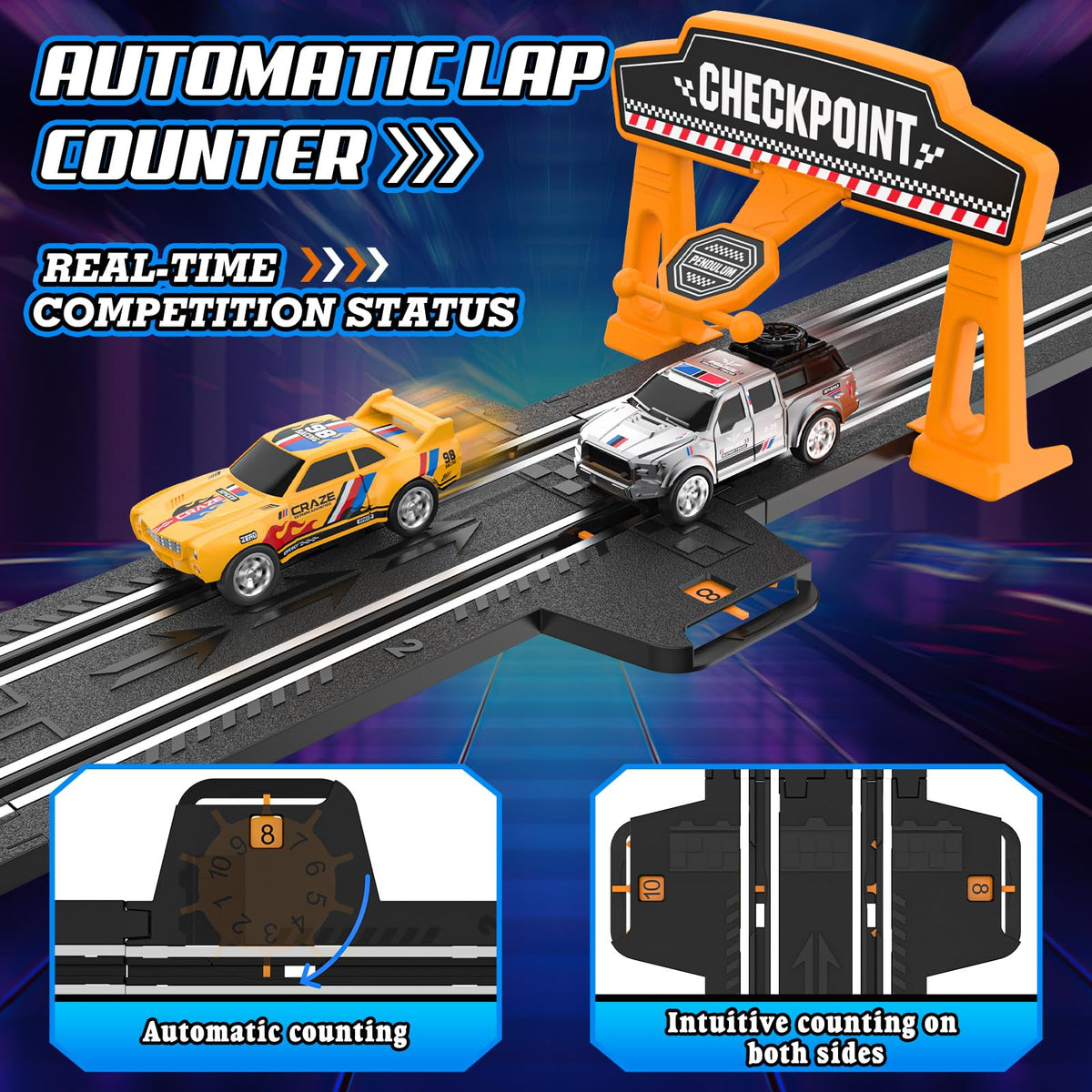Fedonak slot car track curved section enables sharp turns.