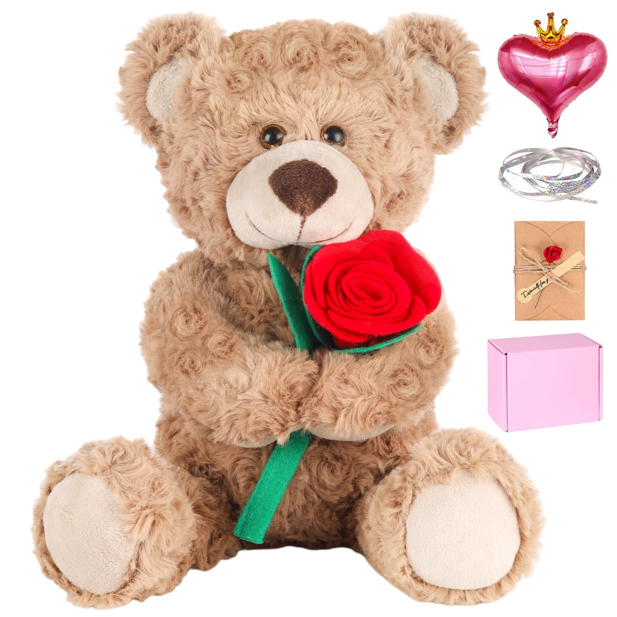 feeking teddy rose bear 12in, front view, ideal for Mother's Day gifting.