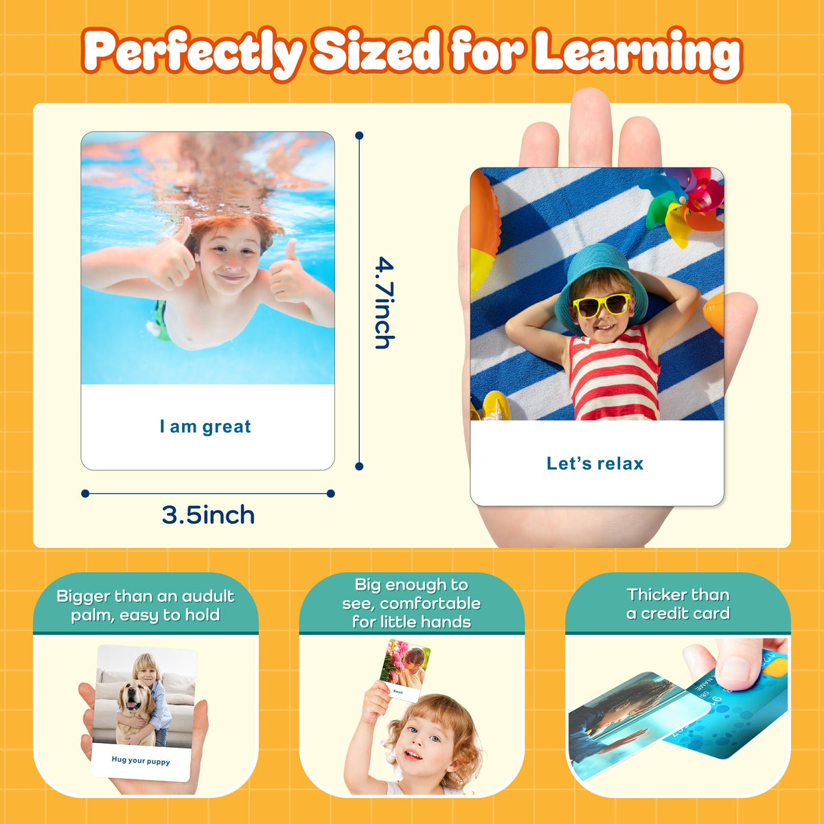 Engaging photo cards encourage everyday use, from mealtime to playtime.