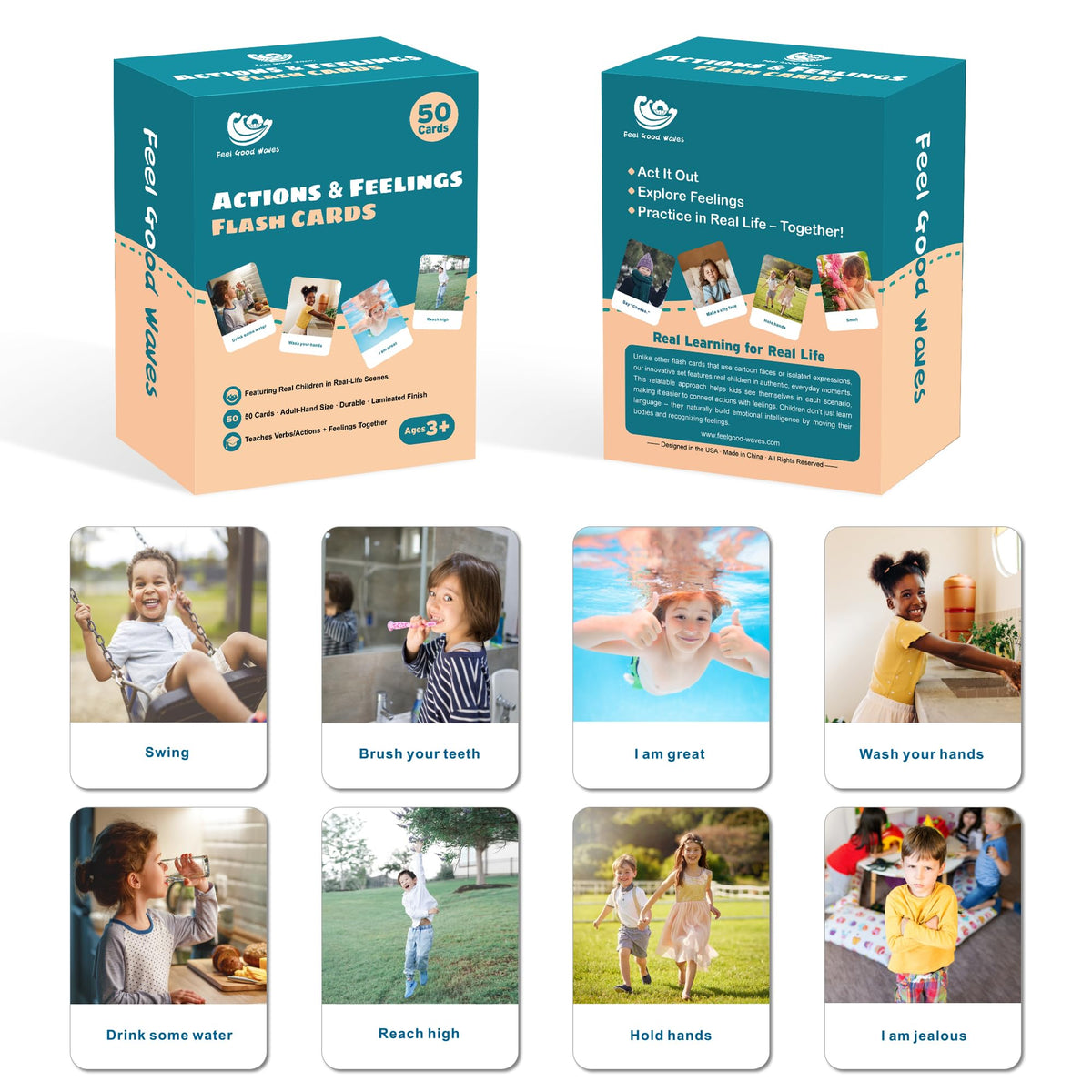 Feel Good Waves Actions Flash Cards show real-life photos to boost language through actions.
