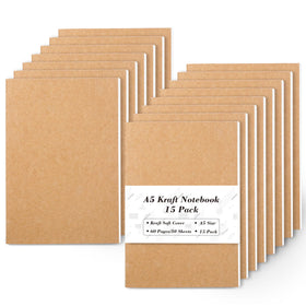 Feela 15-pack A5 kraft notebooks stacked, ideal for planners and note-taking.