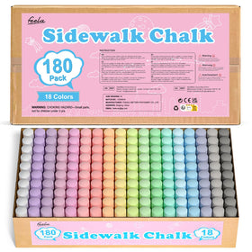 feela 180 pack sidewalk chalk with 18 colors for vibrant outdoor art.