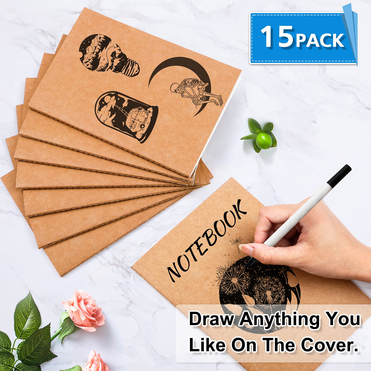 Feela A5 kraft notebook blank interior with 60 lines for quick journaling.