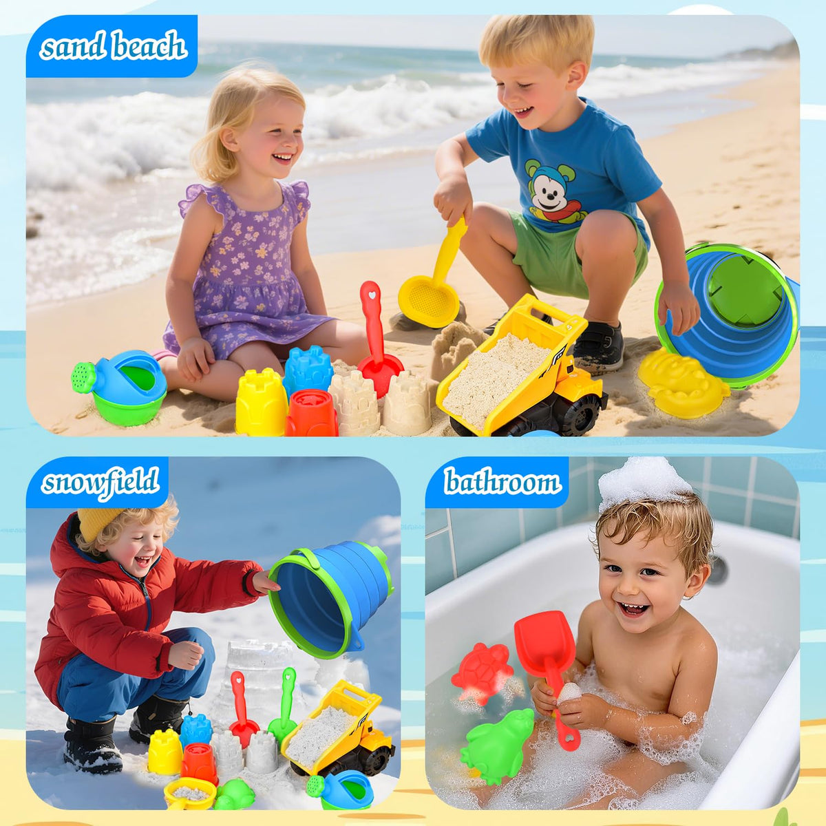 Fegalop animal molds spark storytelling and imaginative beach scenes.