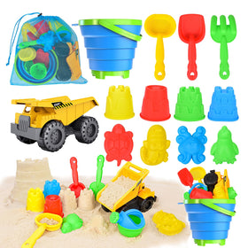 Fegalop beach toys 14pcs collapsible bucket for easy travel and sand play.
