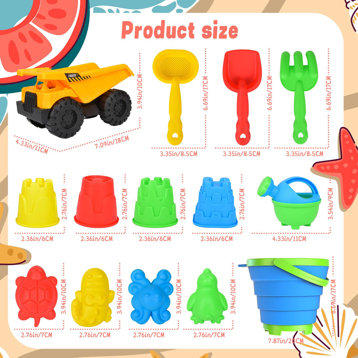 Fegalop 14pcs mesh bag keeps beach tools organized and sand-free.