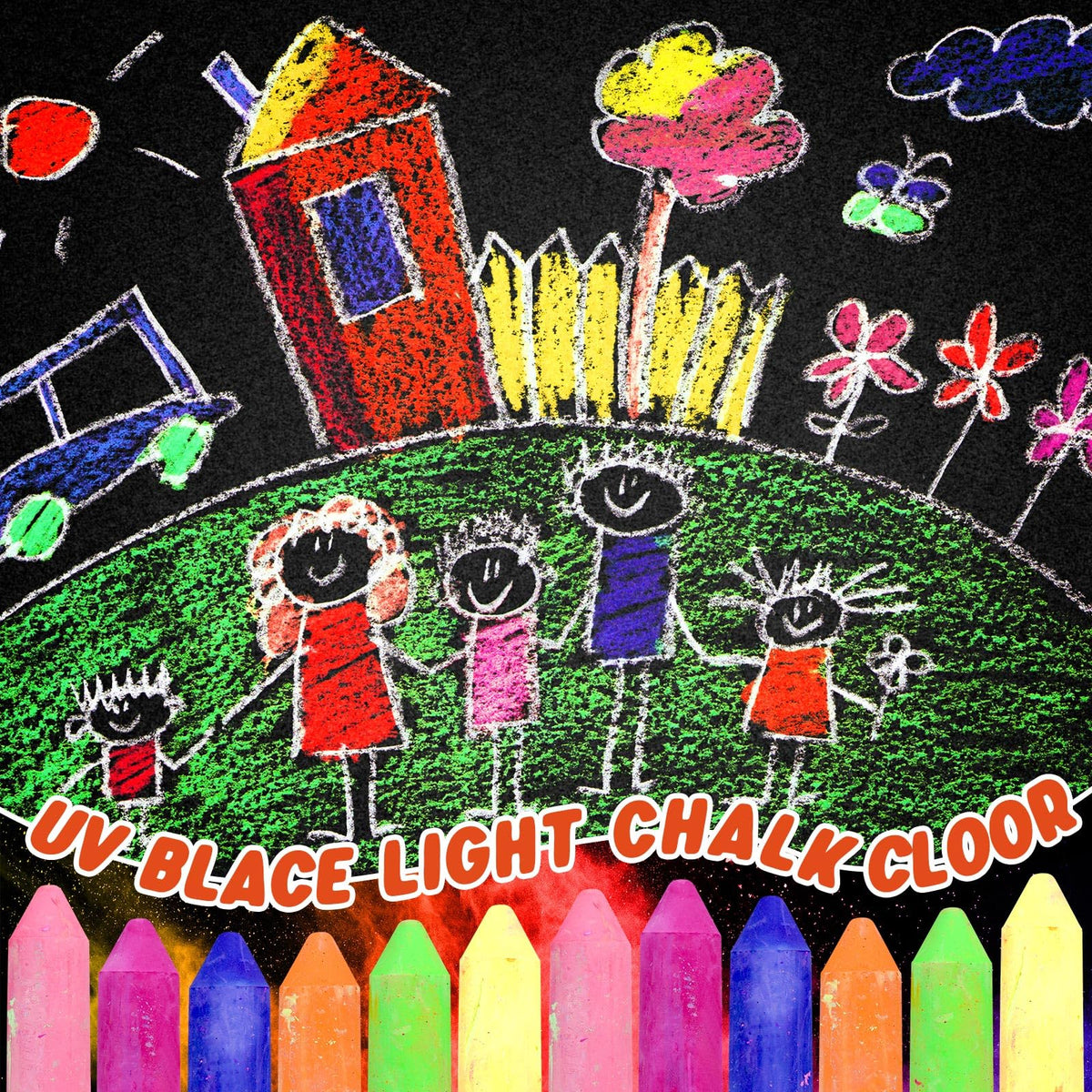 Feifeiya Glow Chalk Neon Green for sidewalk games and murals under UV glow