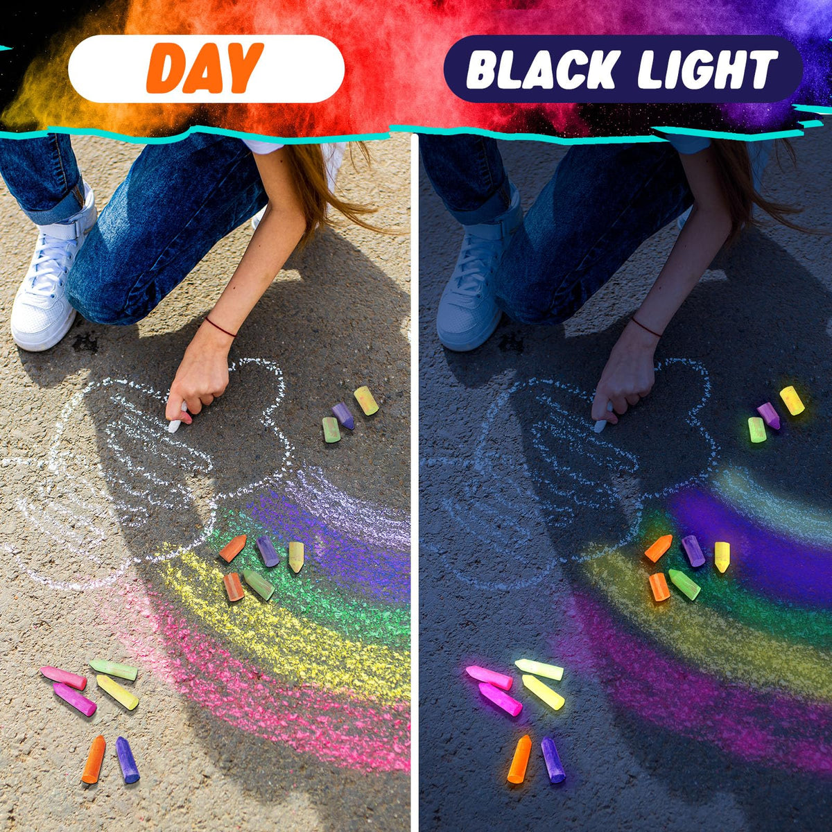 Feifeiya Glow Chalk Neon Pink for party activities and night drawings