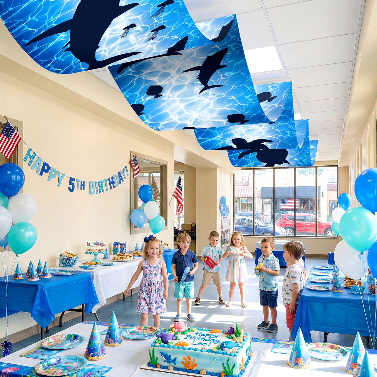 Feifeiya ready-to-hang banner demonstrates quick ceiling setup