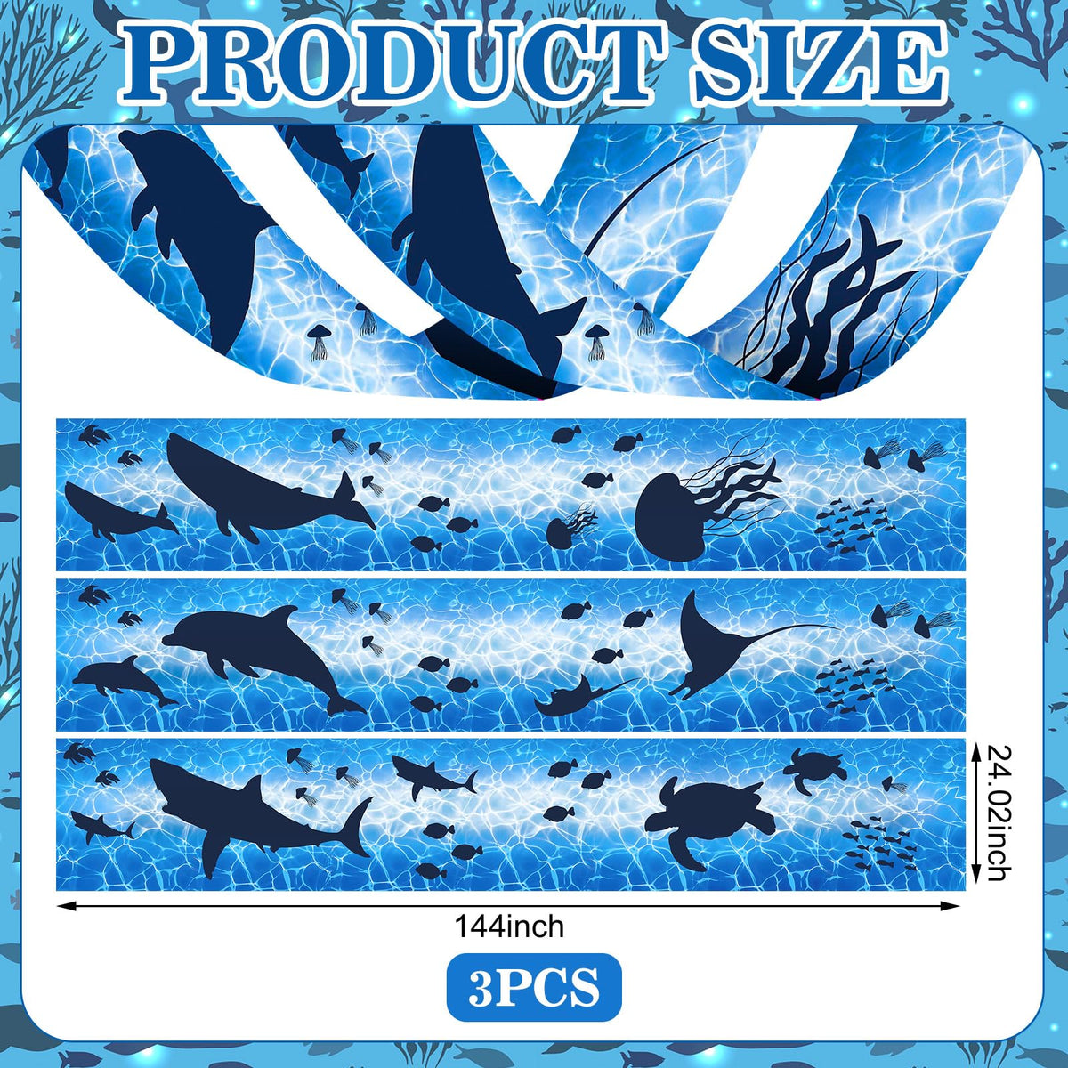 Feifeiya sea banner with shark design enhances party backdrop above guests