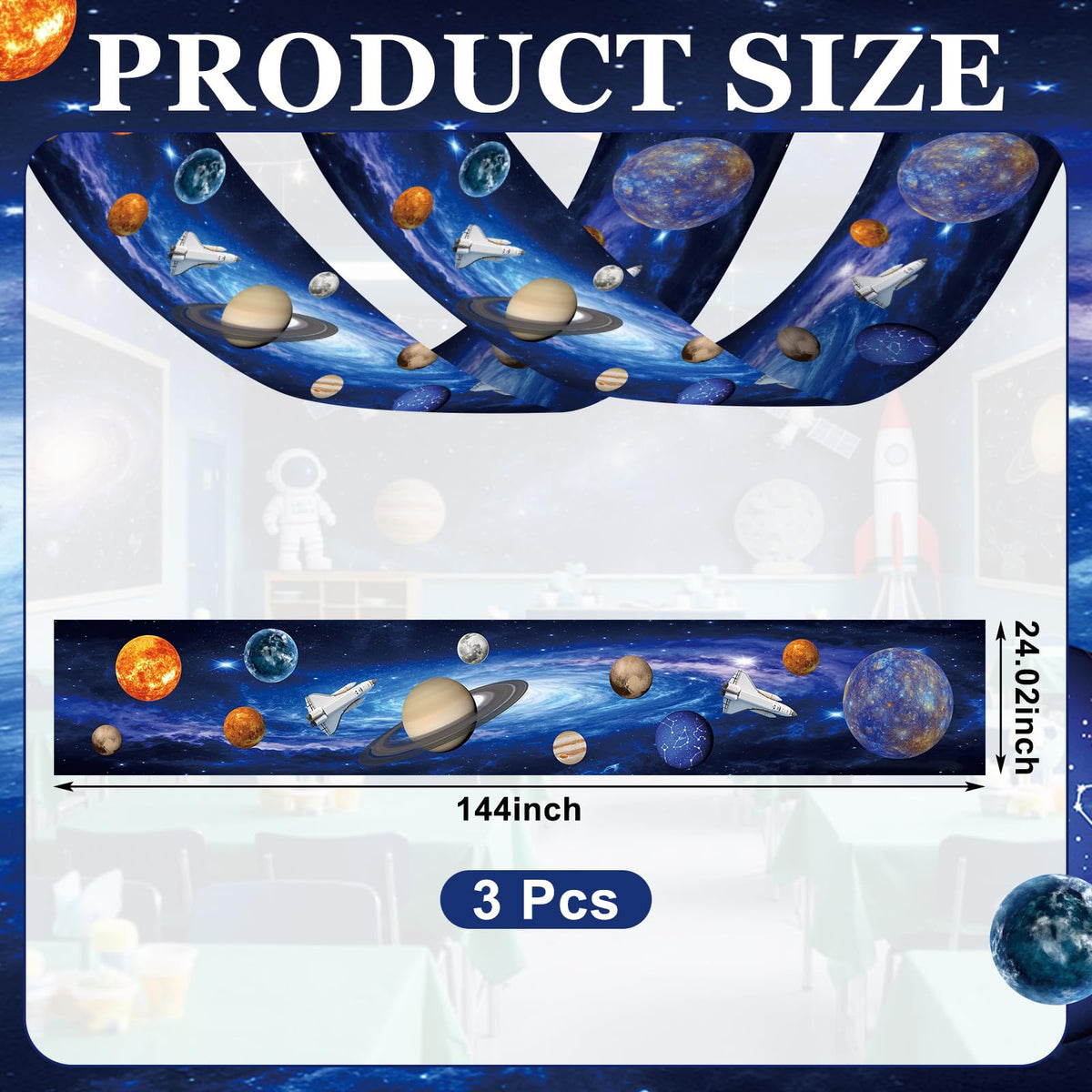 Feifeiya solar system banner with planets and stars for immersive party decor.