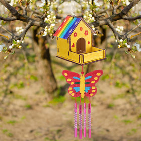 Feifeiya wooden birdhouse painting session with colorful brushes