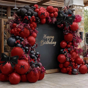 Feilebalon dark red and black balloon arch with bow for elegant celebrations