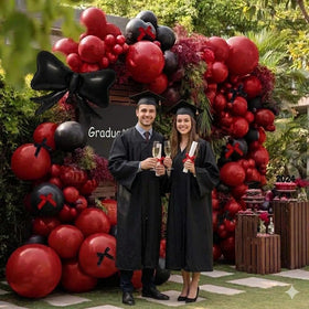 Feilebalon double-stuffed burgundy 18inch balloons highlight the arch silhouette