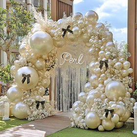 Feilebalon double stuffed pearl beige balloons show premium texture.