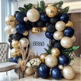 feilebalon navy blue black arch with double stuffed pearls, ideal for elegant photo backdrops
