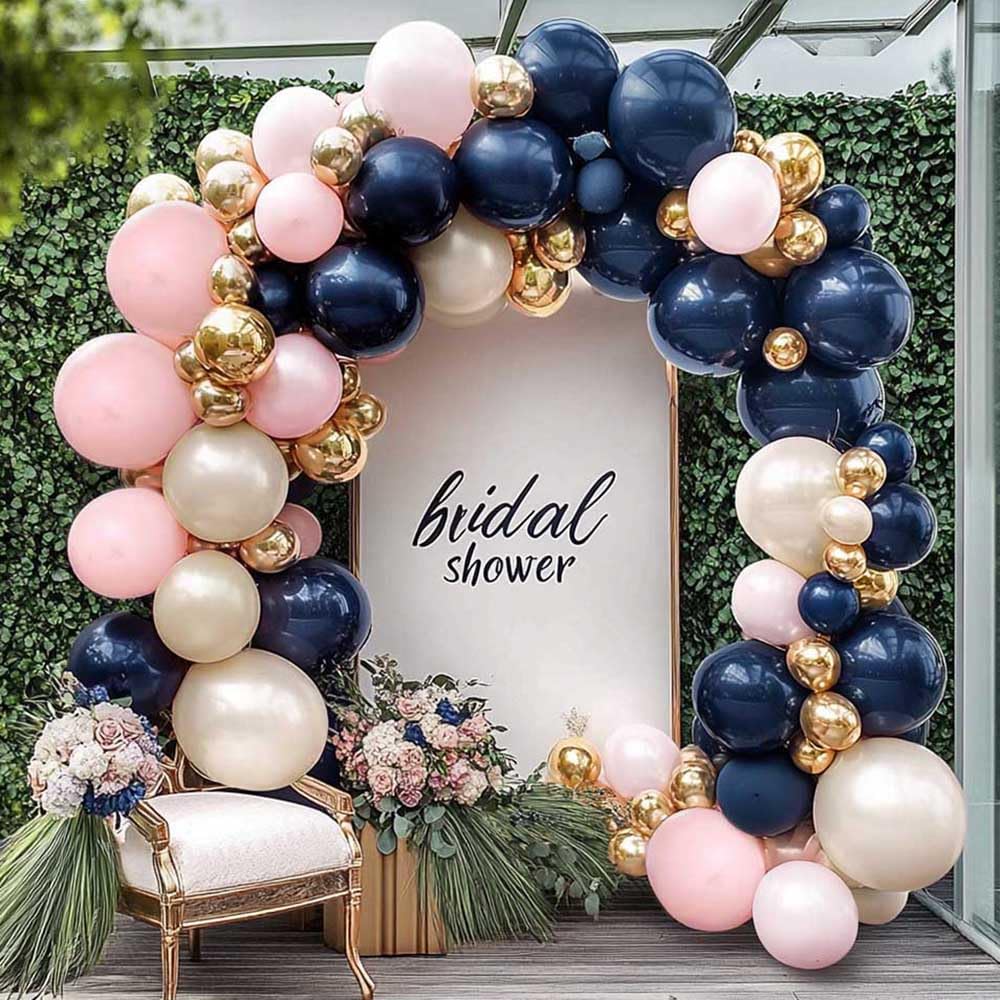 Feilebalon navy blue pink gold arch kit creates a bold party backdrop
