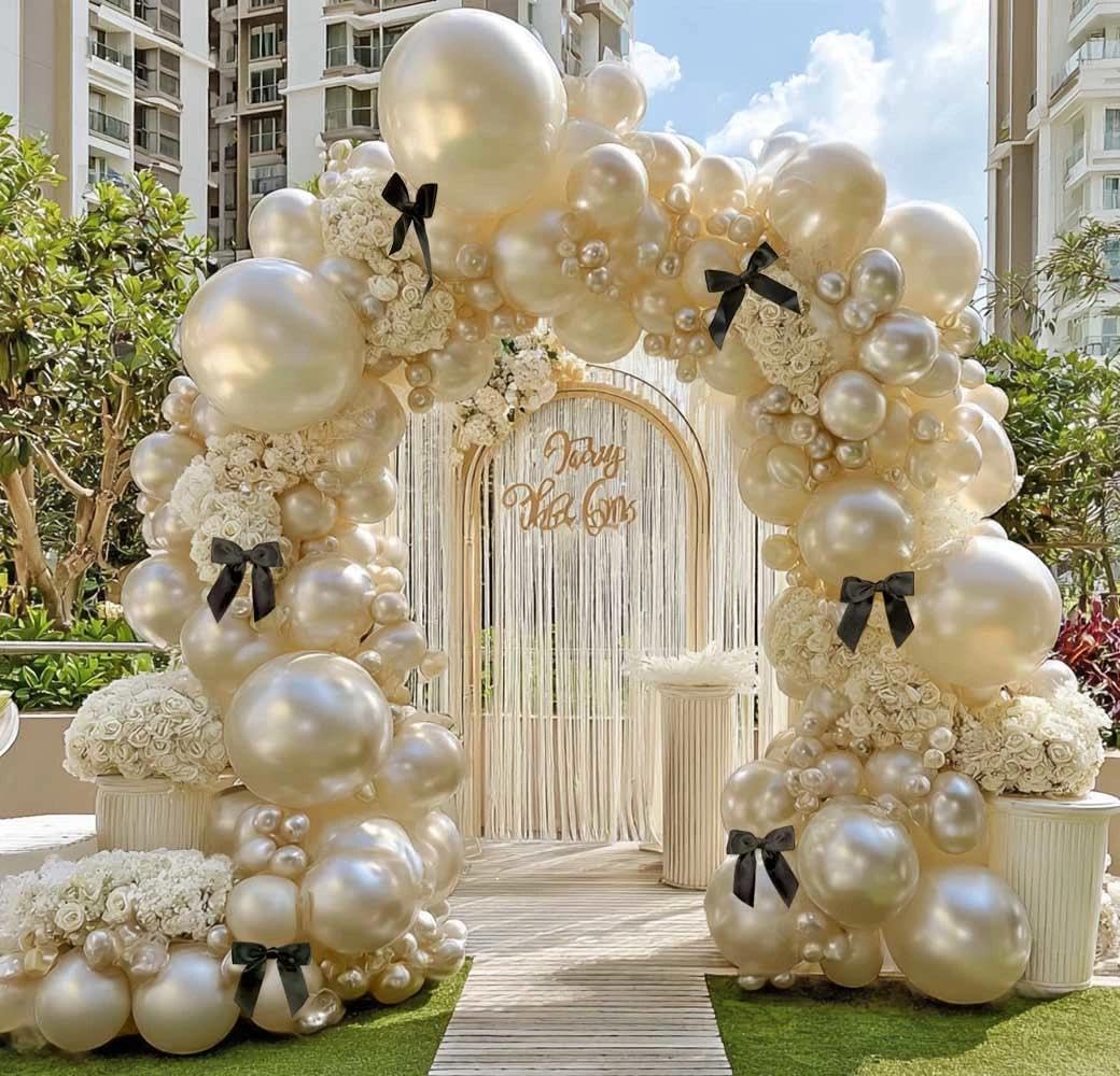Feilebalon pearl sand white arch kit ready for elegant event setup.
