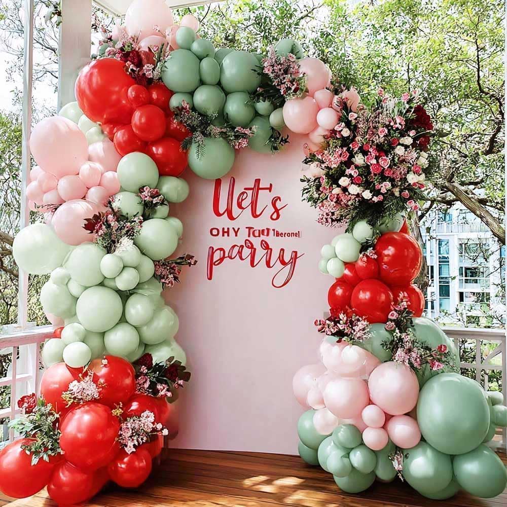 Feilebalon red pink green balloon arch kit for vibrant birthday decor.
