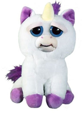 Feisty Pets Glenda Glitterpoop unicorn squeeze action shows transformation.