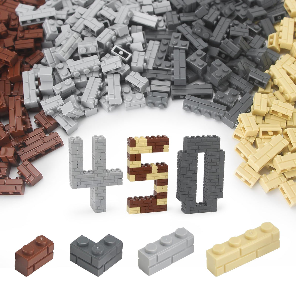 Feleph Masonry Bricks Set 450pcs enables expansive wall-building playtime.