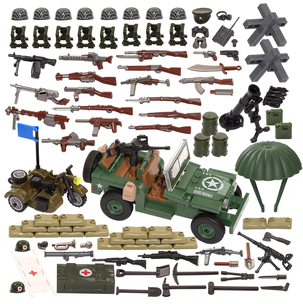 FELEPH WW2 US Army Willy's Jeep brick model for durable, imaginative play